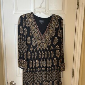 Anthropologie Black and Gold Long Sleeve Dress